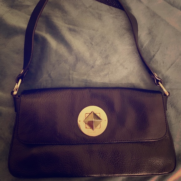 Kate Spade black leather handbag w gold turn-clasp - Picture 1 of 6